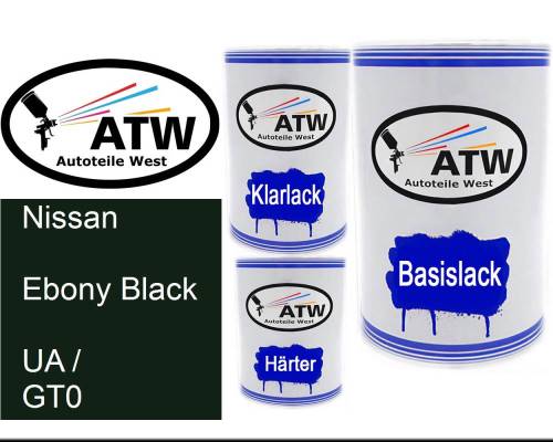 Nissan, Ebony Black, UA / GT0: 500ml Lackdose + 500ml Klarlack + 250ml Härter - Set, von ATW Autoteile West.